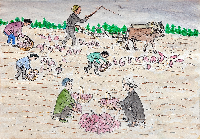 用自来水笔再现过去的乡村岁月：焦金安农民画作品欣赏