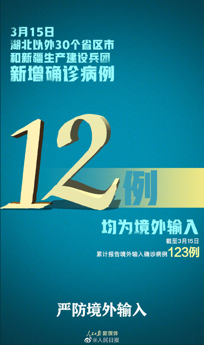 湖北以外新增12例均为境外输入 湖北以外连续4天无本土确诊病例