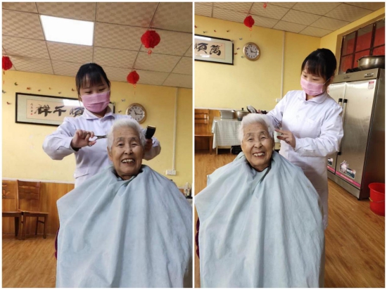 郑州一养老院护理员变身理发师 为老人“剪出”春日好心情