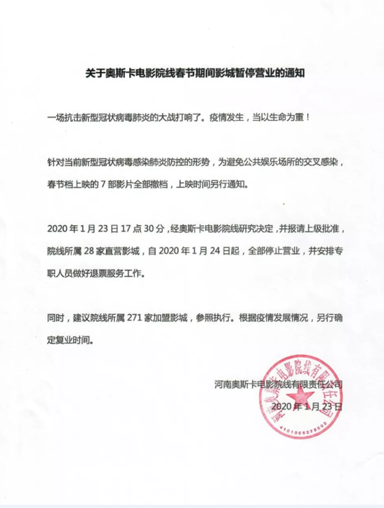 复工！奥斯卡影院郑州地区20家影城联合推出“回来了！电影院！”系列特惠活动！