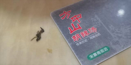 郑州一男子在方中山胡辣汤里吃出苍蝇 店长道歉并获18元赔偿