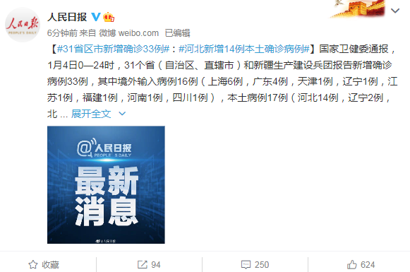 31省区市新增确诊33例 河北新增14例本土确诊病例