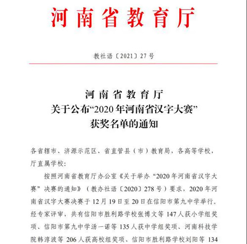 喜报！南阳职业学院学生在河南省汉字大赛中斩获佳绩