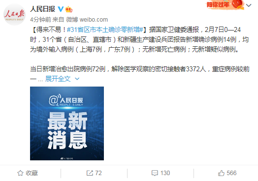 得来不易！31省区市本土确诊零新增