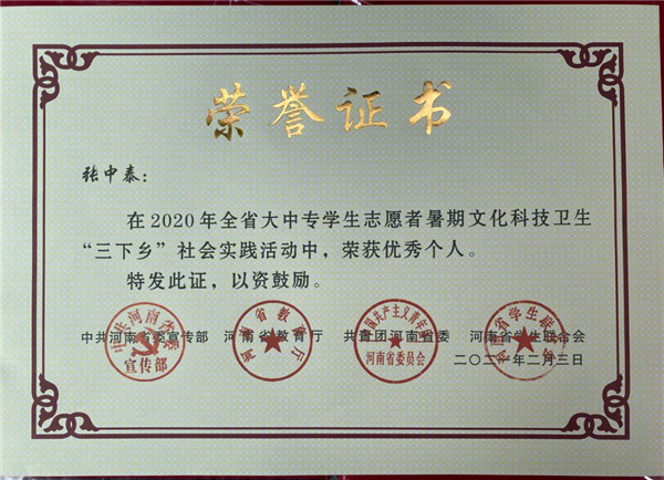 南阳职业学院2020年志愿者社会实践工作荣获省级表彰