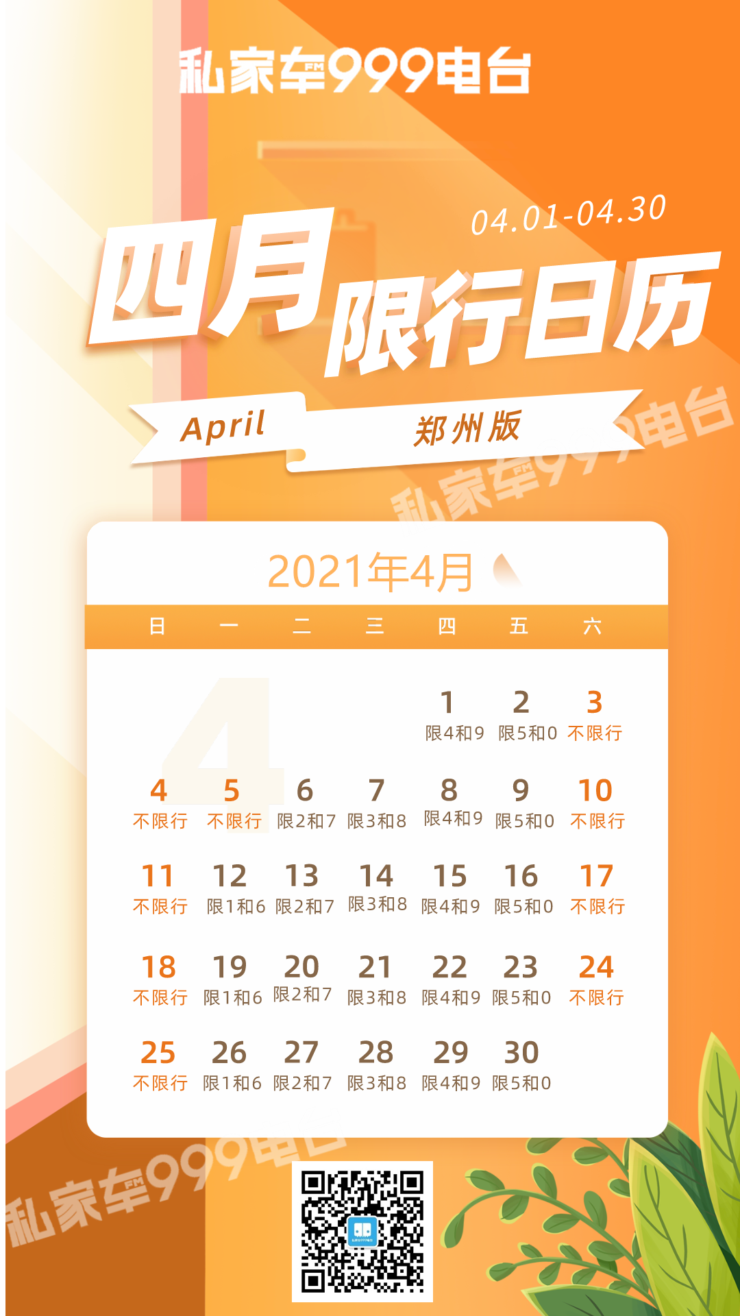 明节小长假本周六正式开始！郑州四月限行日历来了