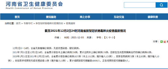 截至12月2日河南省新型冠状病毒肺炎疫情最新情况
