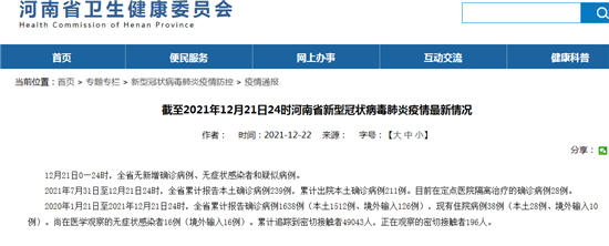 12月21日河南疫情最新消息公布 外省进入河南需要核酸检测吗？