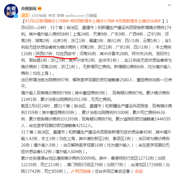陕西疫情最新消息|1月6日陕西新增本土确诊57例，均在西安市