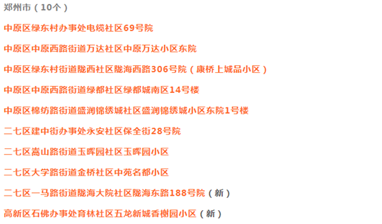 郑州风险等级调整：截止1月11日18时，中风险地区10个