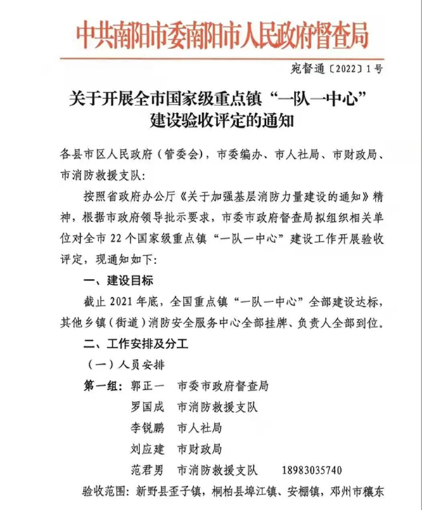 南阳市委市政府开展国家级重点镇“一队一中心”建设验收评定工作