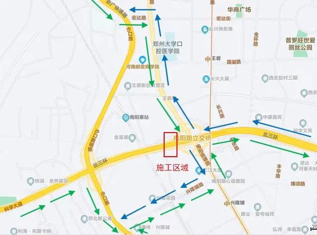 因彩虹桥施工，郑州北三环这一段将临时封闭