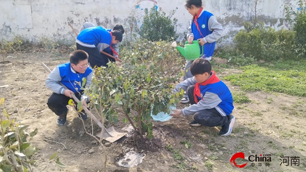 ​西平县重渠罗拐小学开展“共创一片蓝天 同爱一份绿色”为主题的植树节活动