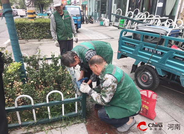 驻马店开发区城市管理局开展绿化带护栏专项维修工作