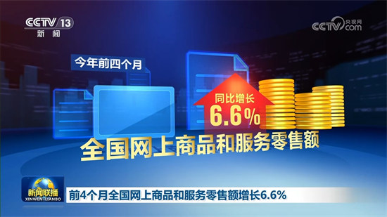 前4个月全国网上商品和服务零售额增长6.6%